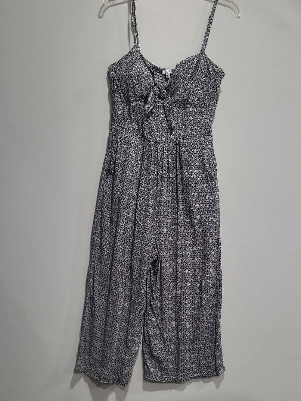 A.U.W. Spaghetti Strap Printed Jumpsuit in Black/White a Wide- Leg Cut Size L